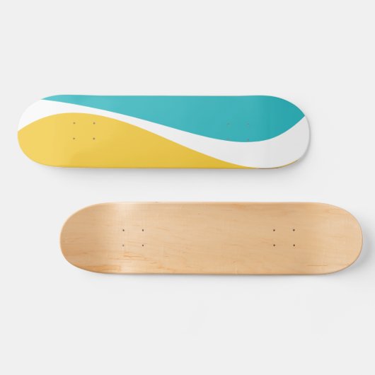 Skateboard Vagues simples 2 en Turquoise, Jaune et Blanc (Horz)