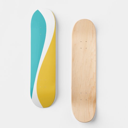 Skateboard Vagues simples 2 en Turquoise, Jaune et Blanc (Recto)