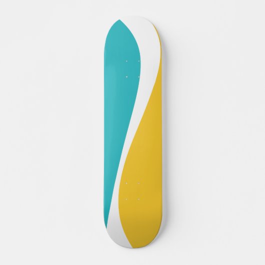 Skateboard Vagues simples 2 en Turquoise, Jaune et Blanc (Devant)