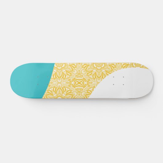 Skateboard Vagues simples - Motif floral Turquoise et Jaune (Horz)
