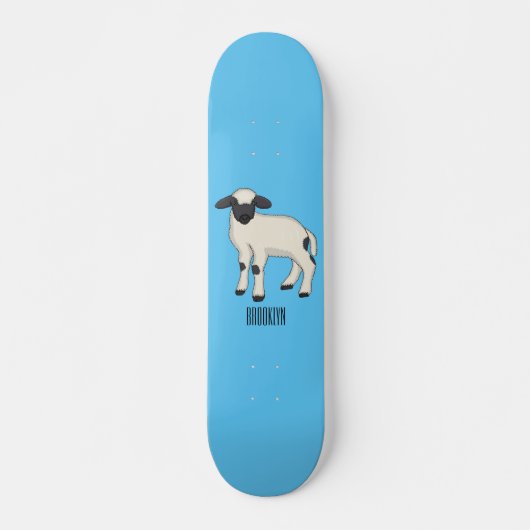 Skateboard Valais Blacknose sheep cartoon illustration (Devant)