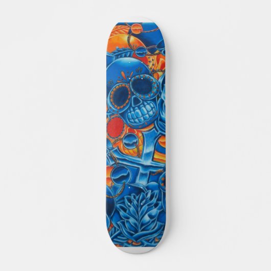 Skateboard van blauwe en Oranje schelpen (Voorkant)