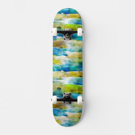 Skateboard Vert abstrait d'aquarelle, bleu (Recto)