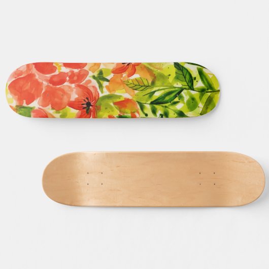 Skateboard Vert Fleurs de corail en fleurs sauvages Aquarelle (Horz)