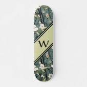 Skateboard Vert sauge Chinoiserie Floral Blanc Initiale (Devant)