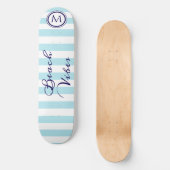 Skateboard Vibes de plage Bleu Blanc rayé Cool Monogramme (Recto)