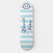 Skateboard Vibes de plage bleu blanc rayé monogramme cool (Recto)