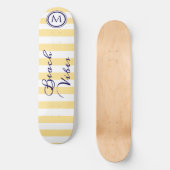 Skateboard Vibes de plage Jaune blanc rayé Cool Monogramme (Recto)
