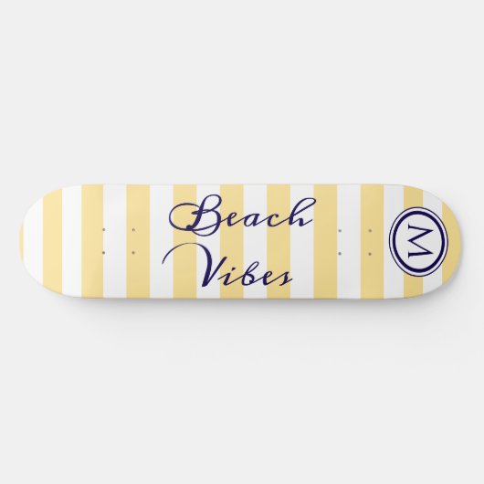 Skateboard Vibes de plage Jaune blanc rayé Cool Monogramme (Horz)