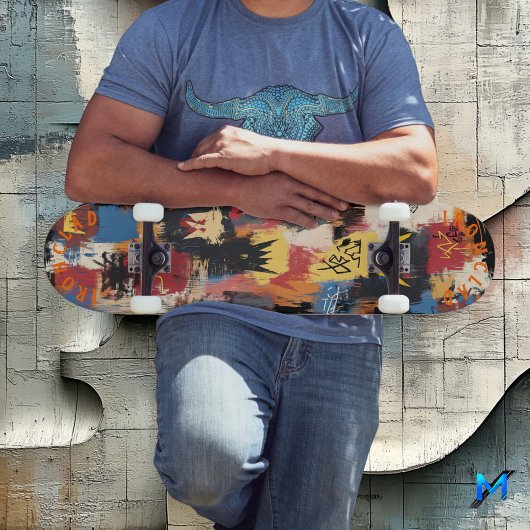 Skateboard Vibrant inspiré des graffitis avec un art abstrait