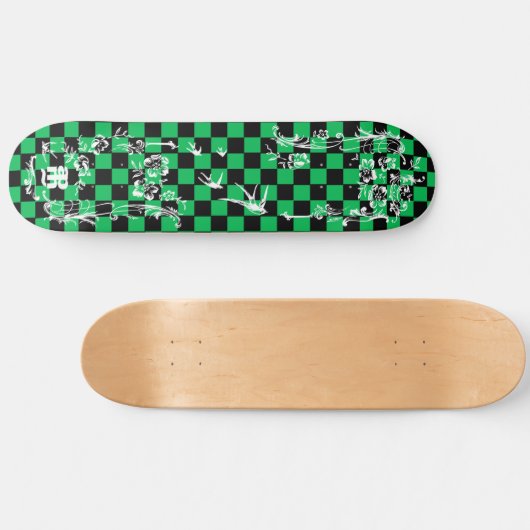 Skateboard Vieux tatouage Checkboard - vert et noir (Horz)