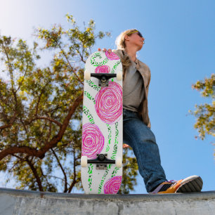 Skateboard Vignes vert et rose