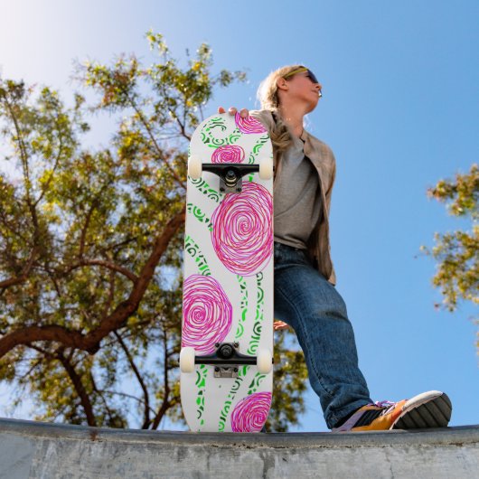 Skateboard Vignes vert et rose (Extérieur 1)