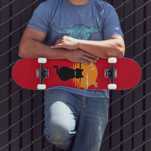 Skateboard vintage attente chat nature urbaine