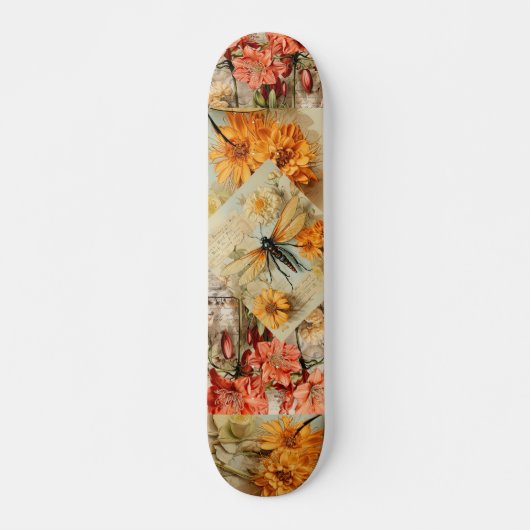 Skateboard Vintage Decoupage Inspirer Floral Dragonfly (Devant)
