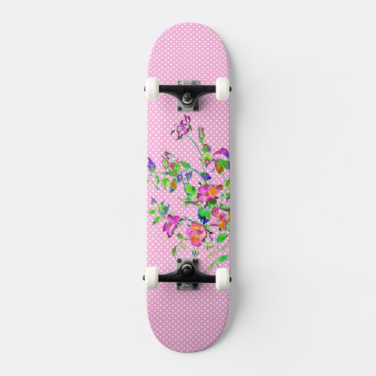 Skateboard Vintage pink rose polka-dots (Recto)