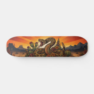 Skateboard Vintage Retro Serpent à Sonnette du Désert et Cact