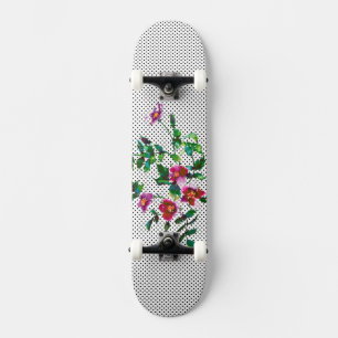 Skateboard Vintage rose black and white polka-dots