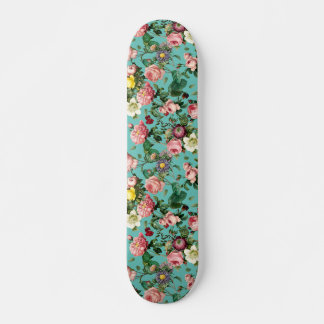 Skateboard Vintage rose garden in teal background