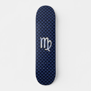 Skateboard Virgo Zodiac Sign on Navy Blue Carbon Fiber Style