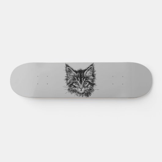 Skateboard Visage de Kitten noir et blanc sur gris (Horz)