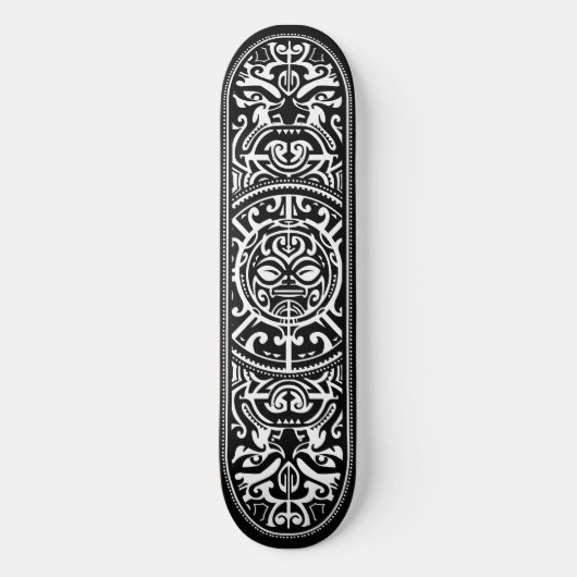 Skateboard Visage tribal polynésien noir et blanc (Recto)