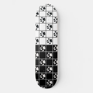Skateboard Vitre blanche noire Cute Paw Plaid