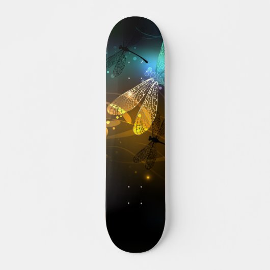 Skateboard Vol de libellule verte lumineuse (Devant)