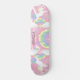 Skateboard voor regenboogroze Unicorn