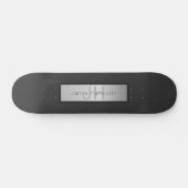 Skateboard Votre nom et votre monogramme | Gris & Faux Silver (Horz)