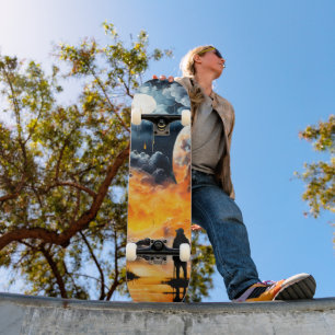 Skateboard Voyageur astronaute Horizon cosmique Journey