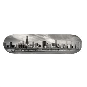 Skateboard Vue panoramique d'horizon de Chicago en hiver