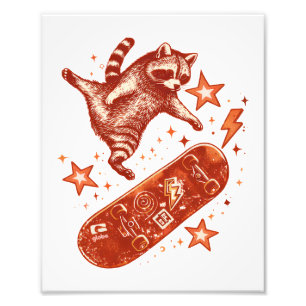 Skateboard Wasbeer Y2K 90s Stijl Foto Afdruk