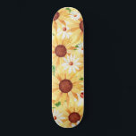 Skateboard Watercolor Sunflower and Daisy<br><div class="desc">aquarelle joyeux tournesol jaune et motif marguerite</div>