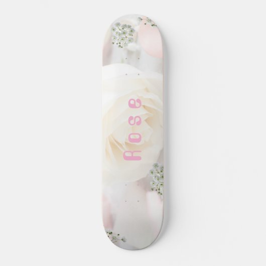 Skateboard Whimsical Rose and White Floral (Recto)