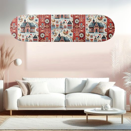 Skateboard Whimsical Village Home Nordic Folk Art Scandinavia