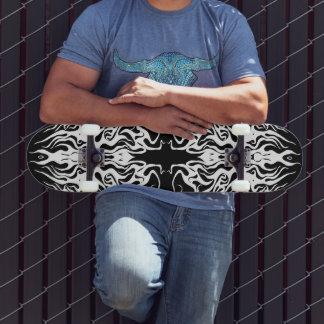 Skateboard White Abstract Broken Heart Tribal Design