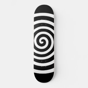 Skateboard White Abstract Spiral Circle on Black