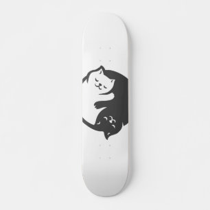 Skateboard White and Black Cat Yin-Yang - choose back color
