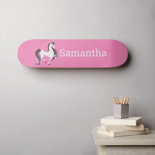Skateboard White Horse Pink Glitter (Muurkunst (Horizontaal))