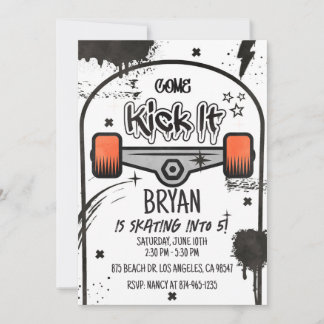 Skateboard White Invitation Kaart