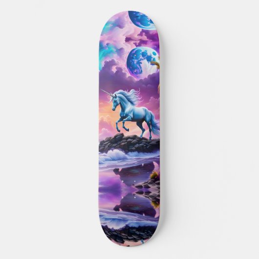 Skateboard White Unicorn Imaginaire Tropical Beach (Recto)