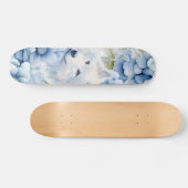 Skateboard White Wolf Pastel Blue Watercolor Florals (Horz)