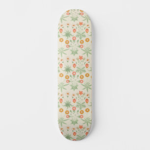 Skateboard William Morris Orange, Motif de marguerite rose et