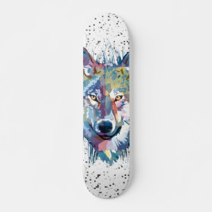 Skateboard Wolf Dessin de loup coloré