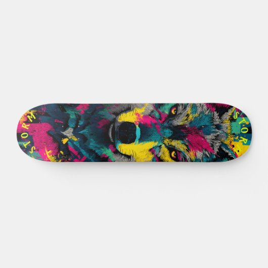Skateboard Wolf Face Neon Graffiti Art - Edition limitée (Horz)