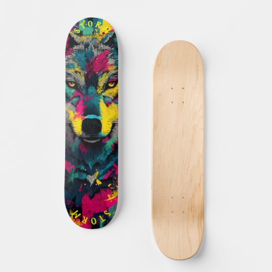 Skateboard Wolf Face Neon Graffiti Art - Edition limitée (Recto)