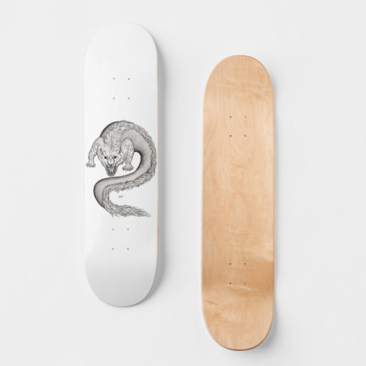 Skateboard Wolfdragon design noir et blanc (Recto)