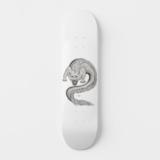 Skateboard Wolfdragon design noir et blanc (Recto)