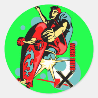 Skateboard X slide show Ronde Sticker